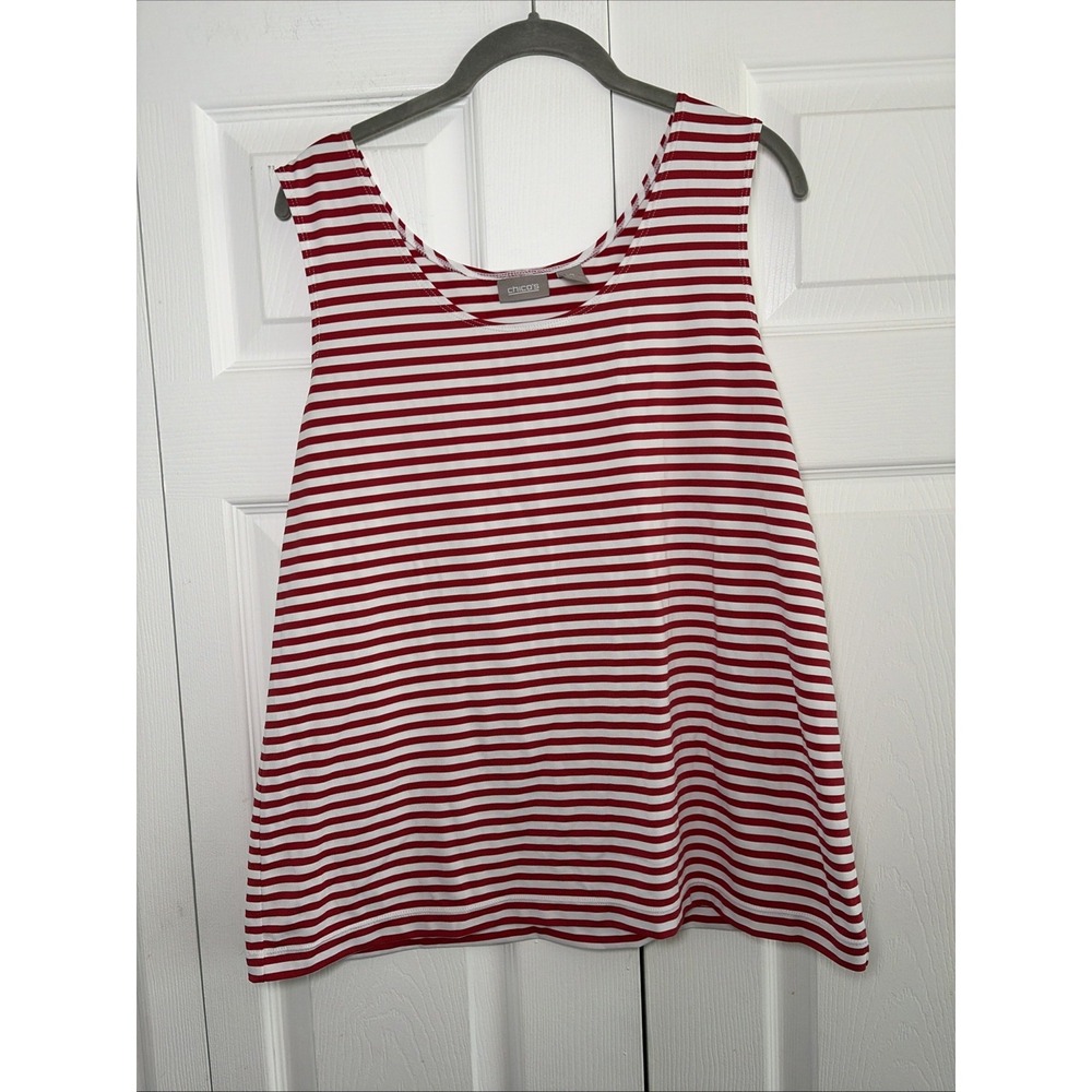Chico's Striped Tank Top Womens Size XL 3 Red White Sleeveless Nautical Stretch